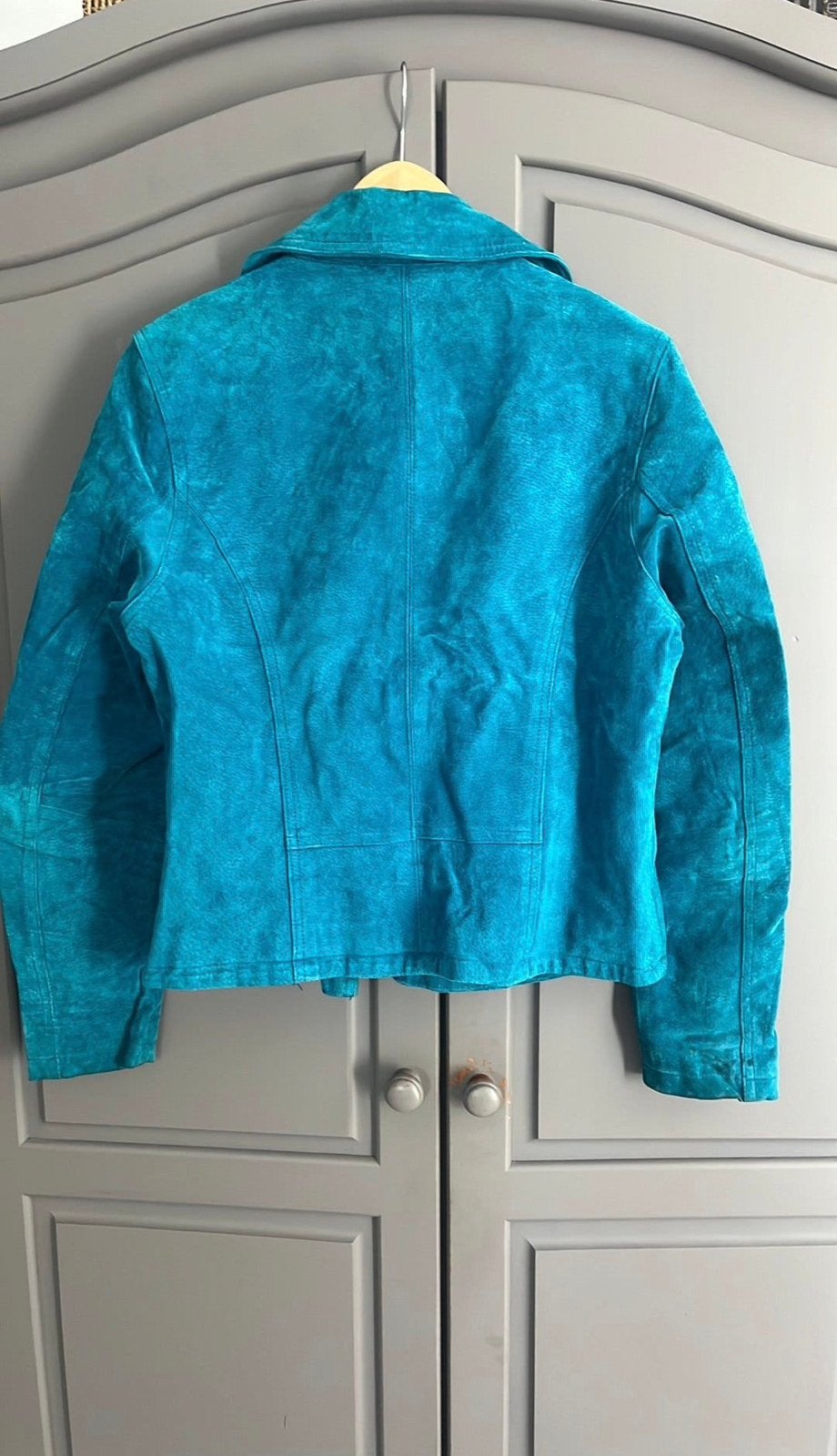 Leren jas maat L, Kleding | Dames, Ophalen, Gedragen, Maat 42/44 (L), Blauw