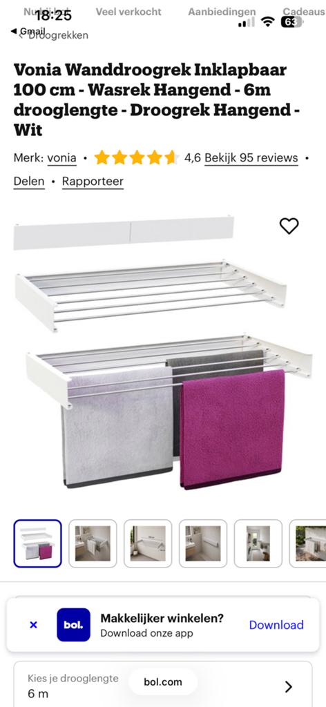 Inklapbaar wanddroogrek Vonia (2 stuks, €25 per stuk), Tuin en Terras, Ophalen, Zo goed als nieuw, Wasrek