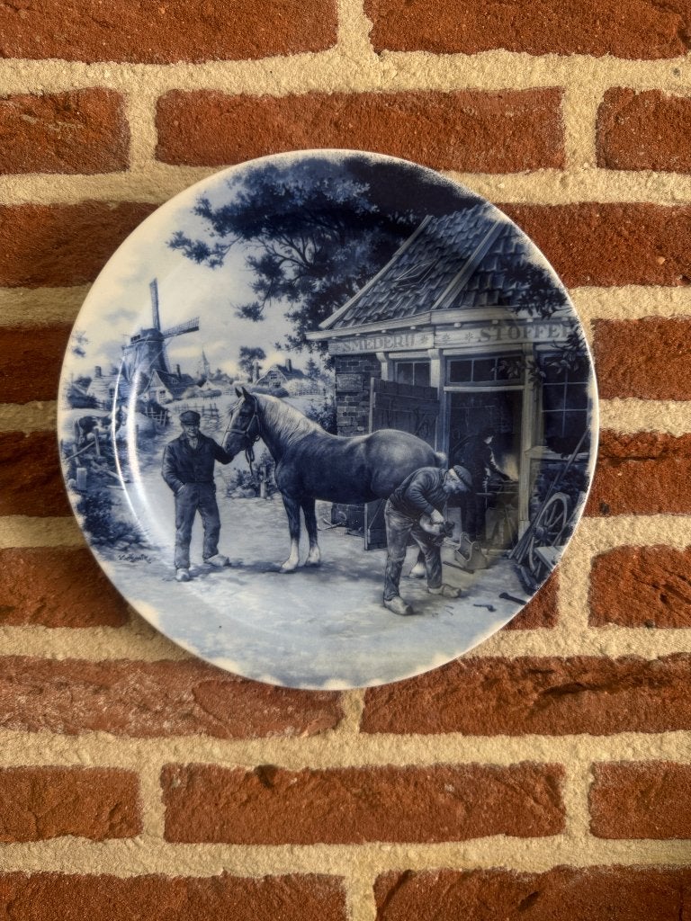 Delfts blauw wandbord “De Hoefsmid”, Ophalen of Verzenden