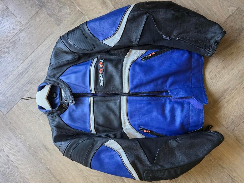 Spool Leren Motorjas - Blauw/Zwart, Motoren, Heren, Jas | leer, Ophalen of Verzenden, Spool