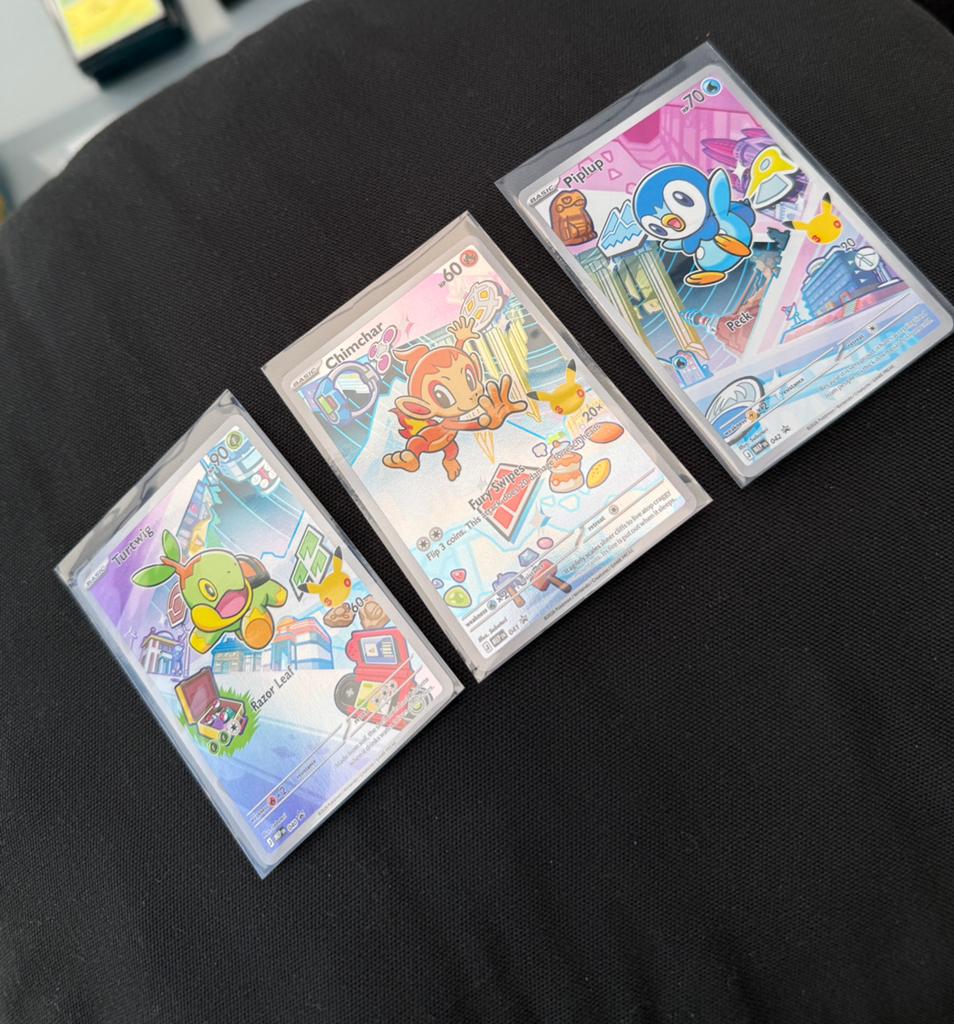 Turtwig 040, Chimchar 041 & Piplup 042 pokemonkaart, Ophalen of Verzenden, Zo goed als nieuw