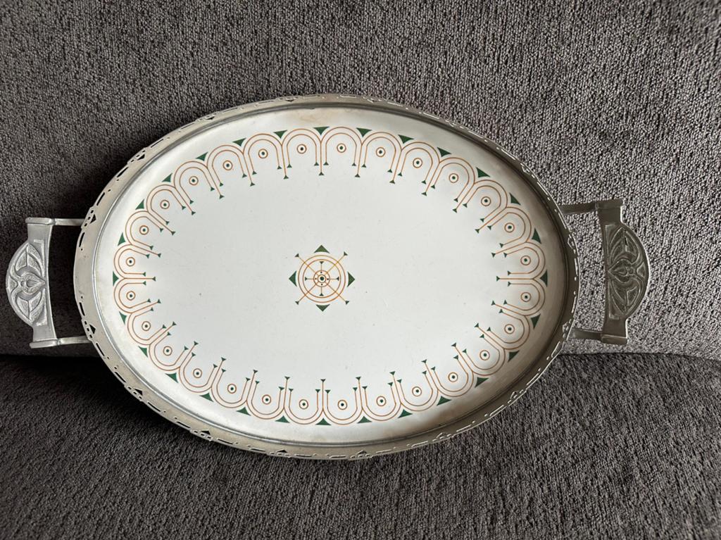 Chris Van der Hoef Art Deco Dienblad geometrisch decor 1920, Ophalen of Verzenden