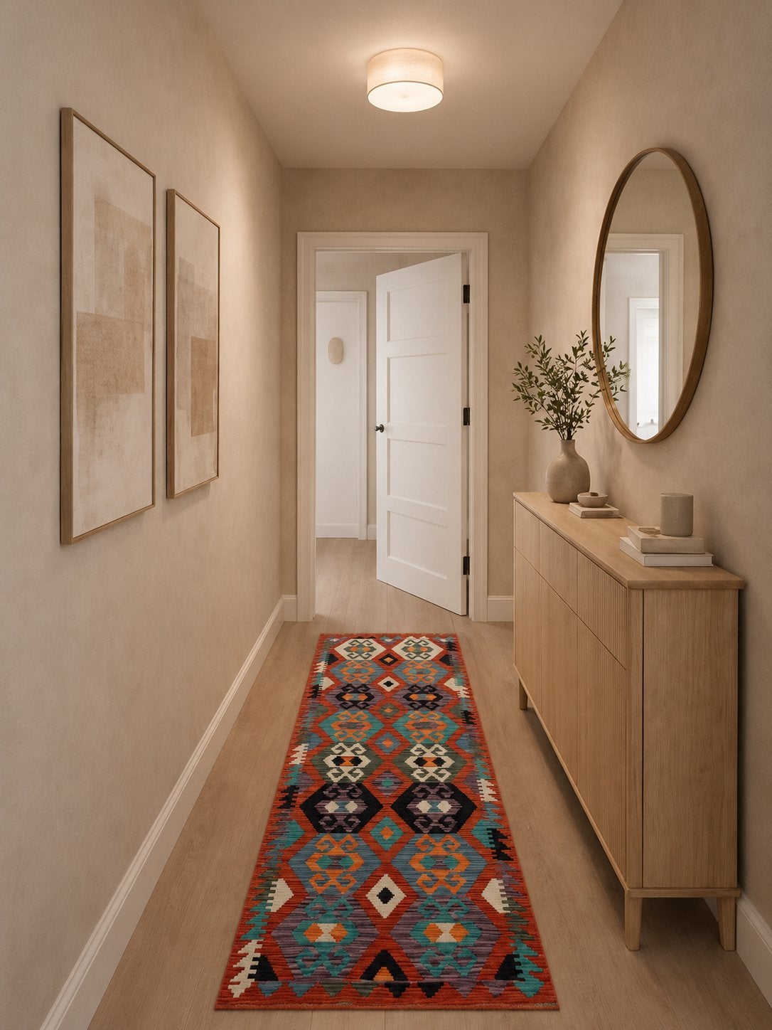 Vintage Afghaanse Kilim Loper - Handgeweven Wol - 244x73 cm, Huis en Inrichting, Stoffering | Tapijten en Kleden, ...., Sadikaberdy@gmail.com