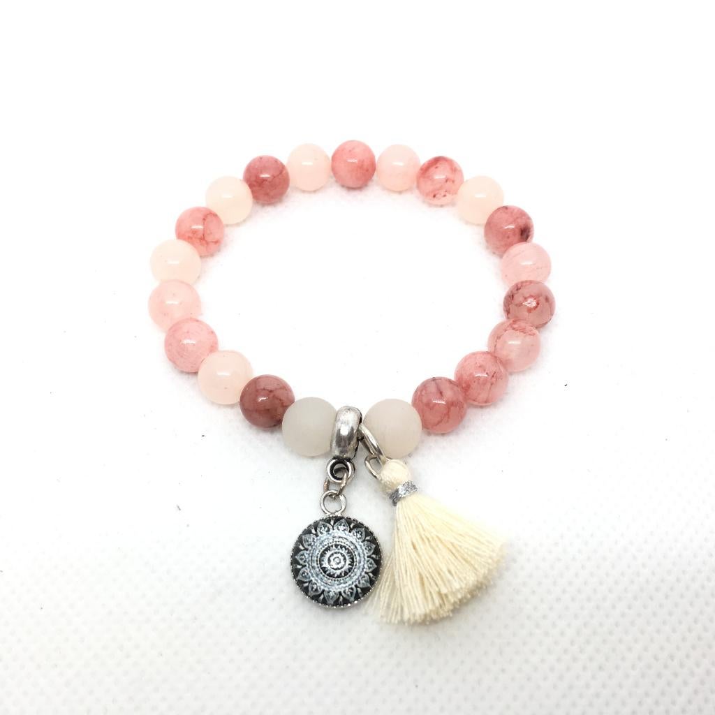 Mooie roze jade armband met mandala en trendy flosje, Ophalen of Verzenden, Nieuw