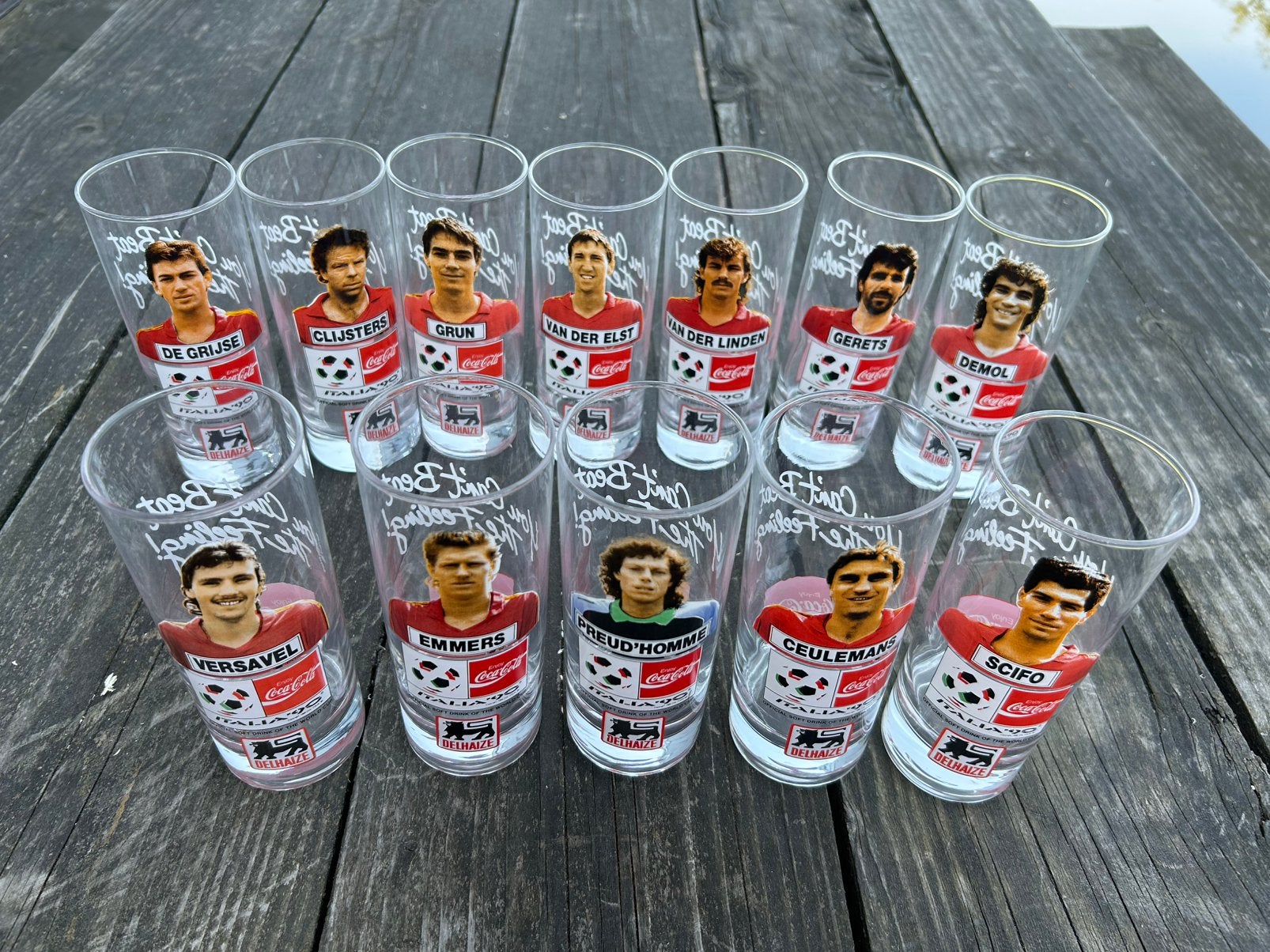 Coca Cola, wk voetbal Italië 1990, Belgisch elftal, glazen, Ophalen of Verzenden, Zo goed als nieuw, Frisdrankglas