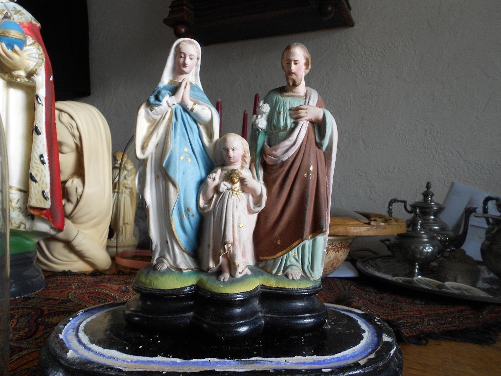 antiek beeldje heilige familie zonder antieke stolp, Ophalen of Verzenden
