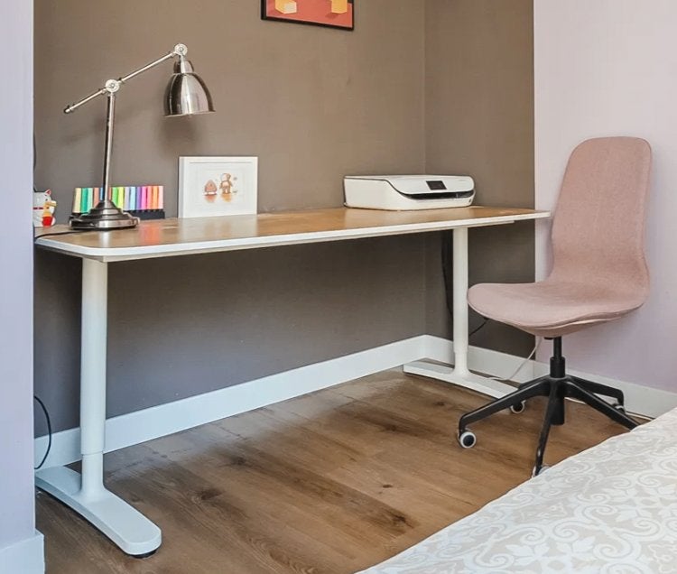 IKEA Bekant bureau 160x80 wit/eiken, Ophalen, Demontabel, 160 cm, Zo goed als nieuw