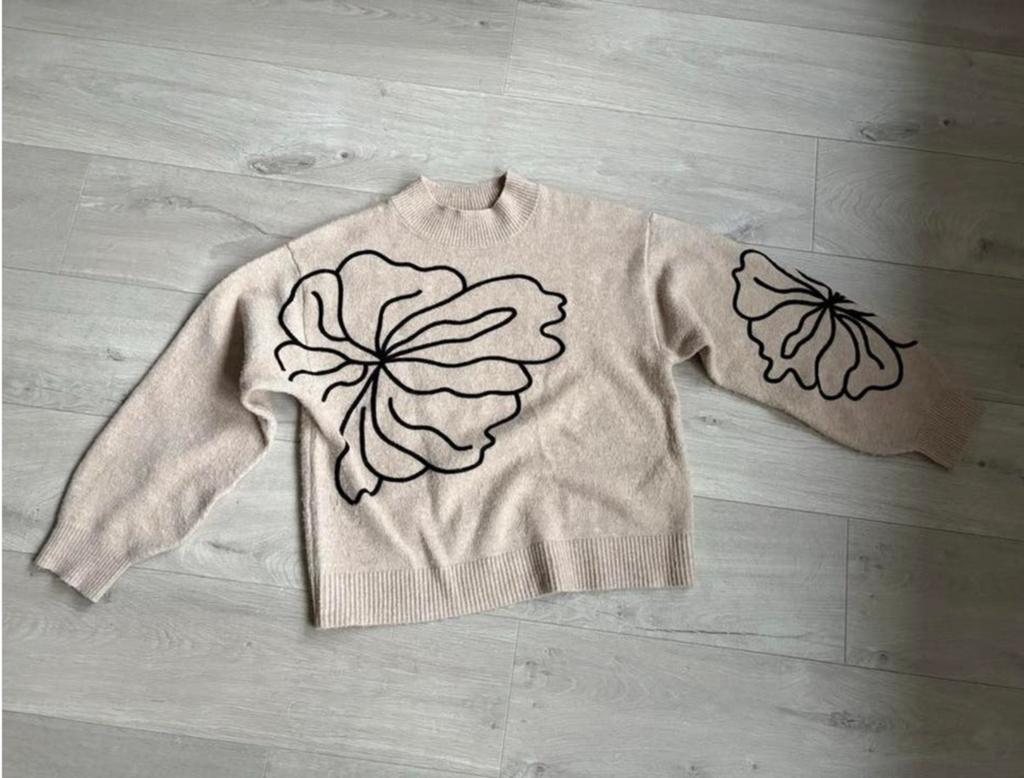 JDY Beige Trui met Geborduurde Bloemen - Maat M, Ophalen of Verzenden, Gedragen, Maat 38/40 (M), Beige