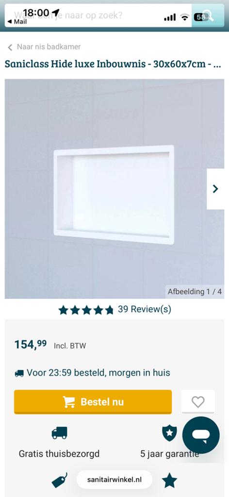 Saniclass Hide luxe inbouwnis badkamer, Ophalen, Nieuw, Rvs