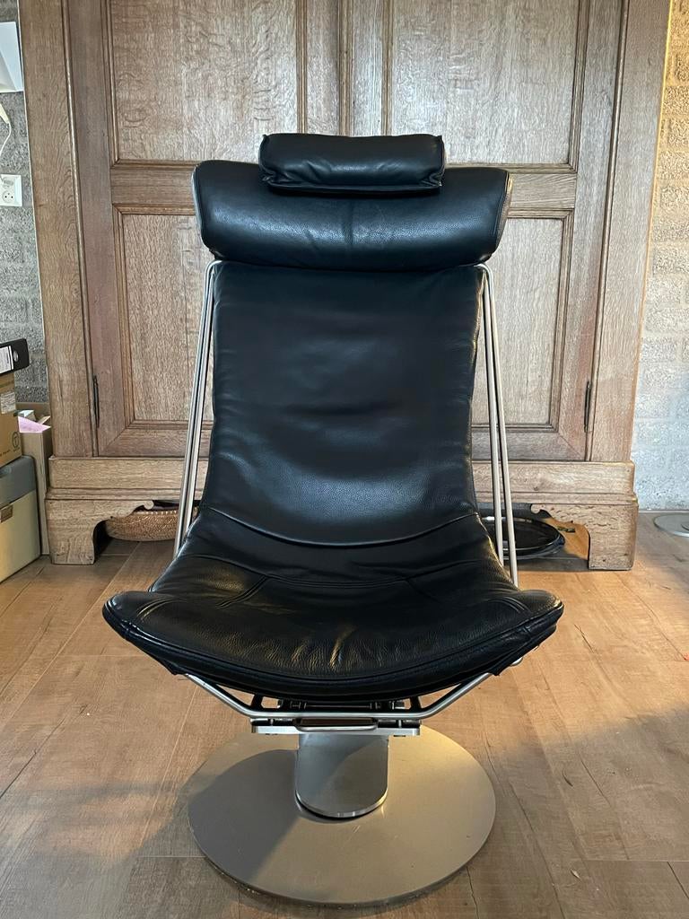 Interdane fauteuil van Oluf Lund, Stouby, Ophalen, Gebruikt, Zwart, Leer