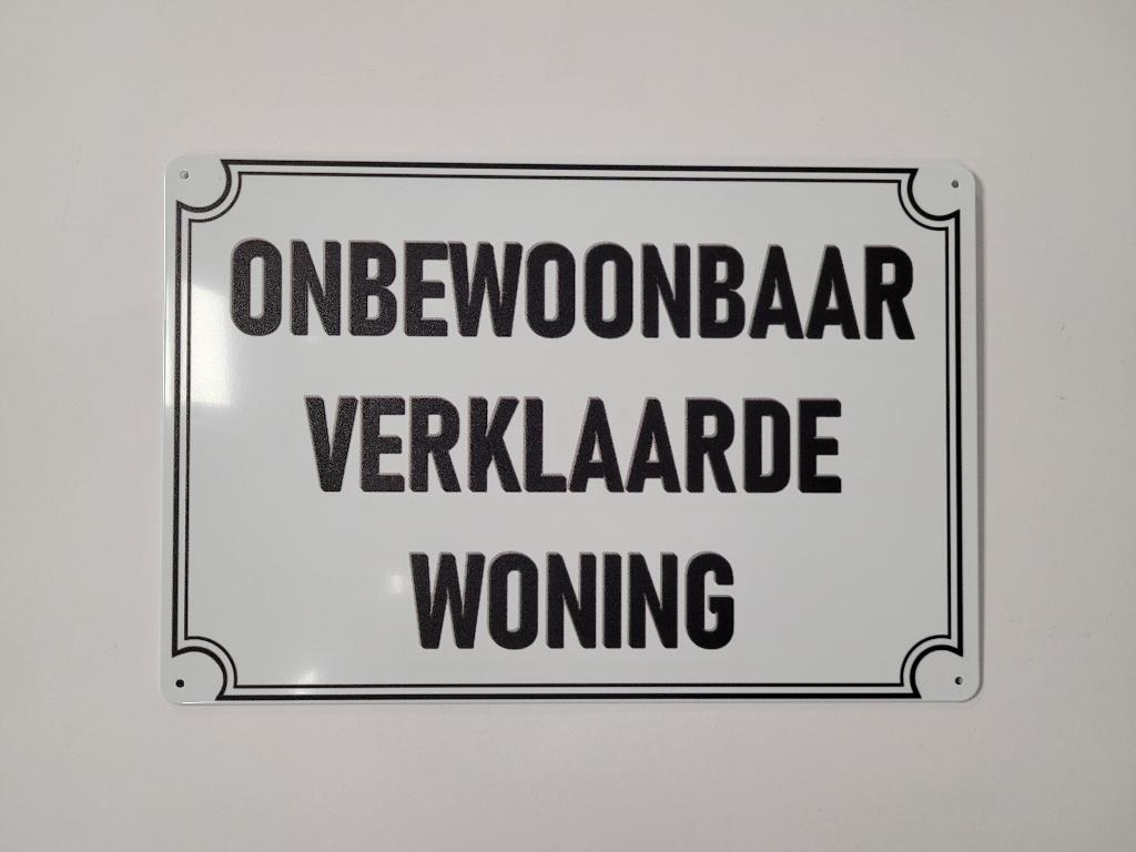 Onbewoonbaar verklaarde woning reclamebord van metaal deco, Info@deconoord.nl, Deco Noord, Nieuw, Ophalen of Verzenden