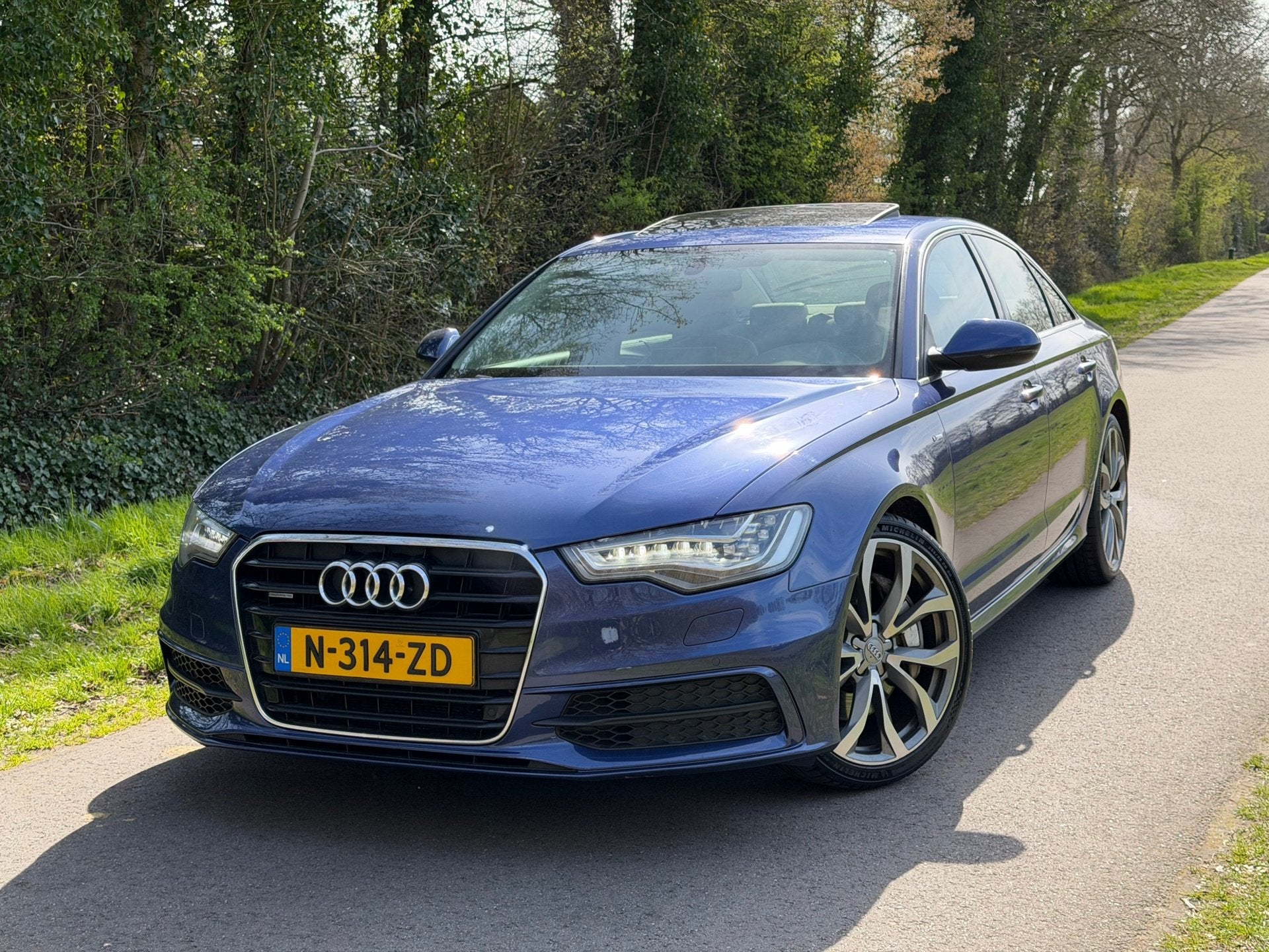 Audi A6 3.0 TFSI quattro S-Line | Schuif/Kanteldak + Lederbe, Auto's, Audi, Automaat, Gebruikt, Euro 6, Blauw
