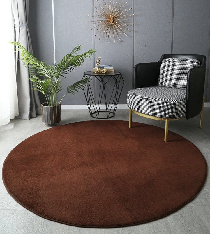 Bruin Fluwelen Rond Vloerkleed Kleed Tapijt Fleece Vloermat, Bruin, Verzenden, Rond, Nieuw