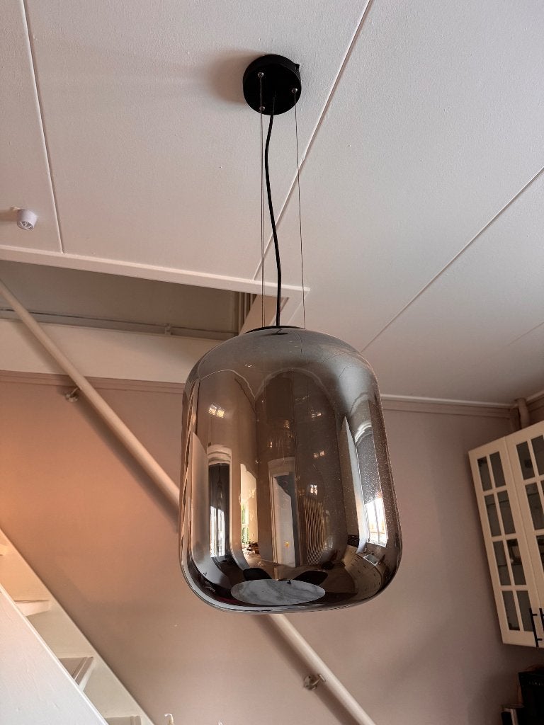 Design hanglamp met smoke glas zwart retro, Ophalen, Zo goed als nieuw, Glas, Minder dan 50 cm
