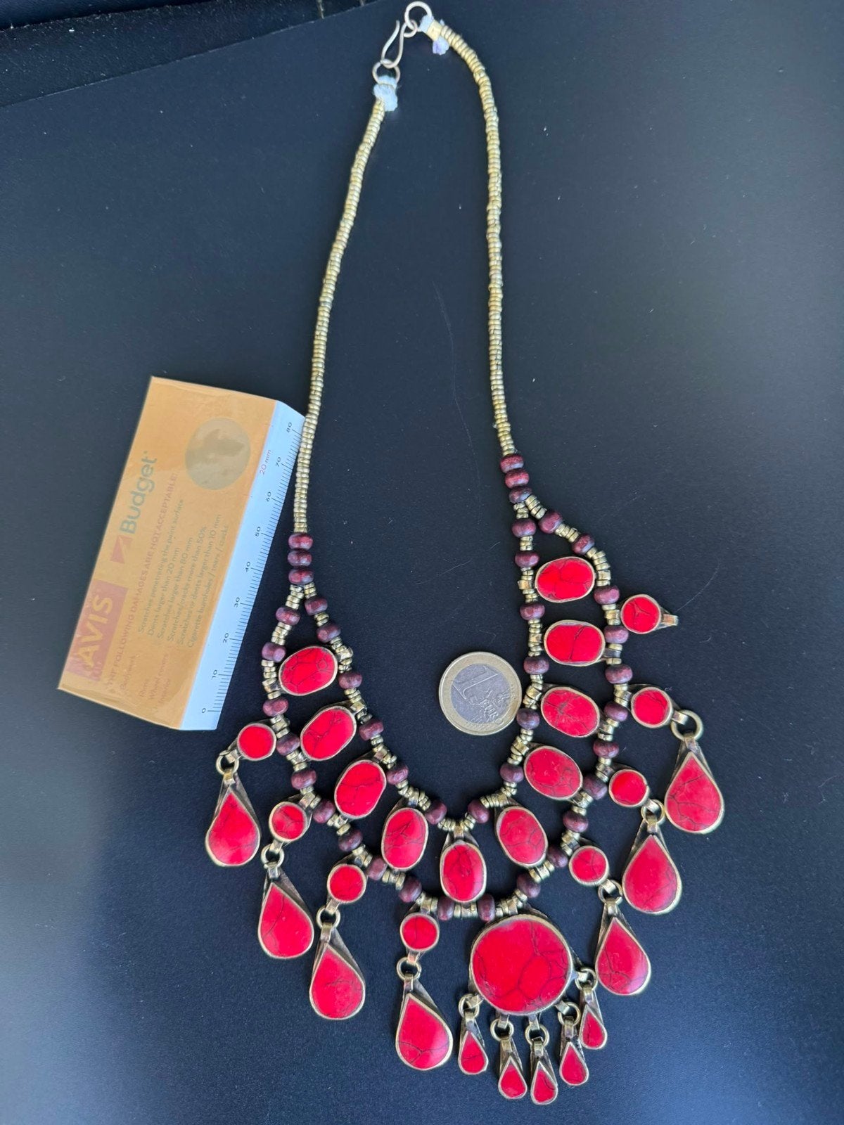 Afghaanse choker met rode stenen en houten kralen, Sieraden, Tassen en Uiterlijk, Kunststof, Verstelbaar, 2263CC, Circlesevenj@gmail.com