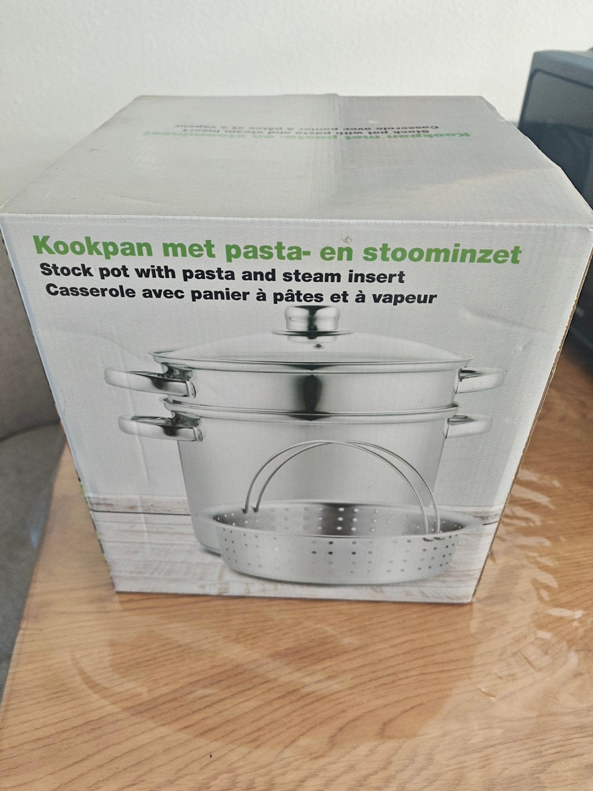 3-in-1 Pastapan / Stoompan (RVS), Ophalen of Verzenden, Zo goed als nieuw, Rvs