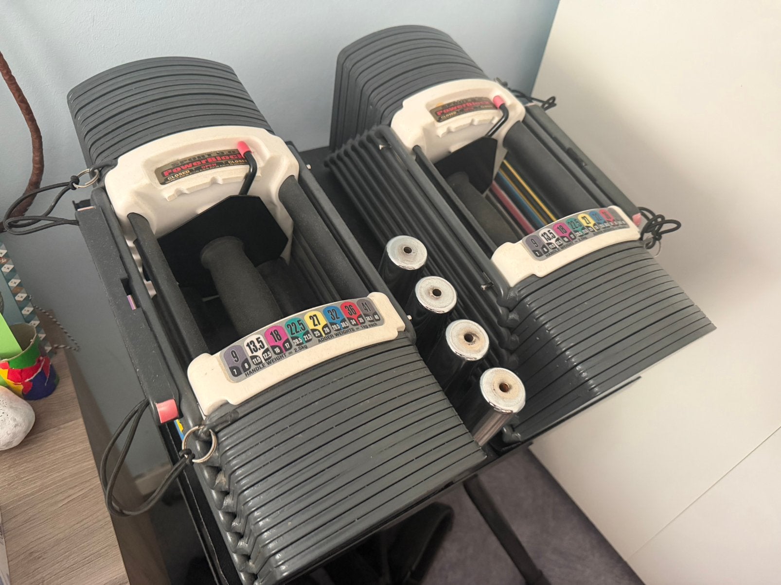 Powerblock dumbbells 41 kg + standaard, Ophalen, Dumbbell, Powerblock, .