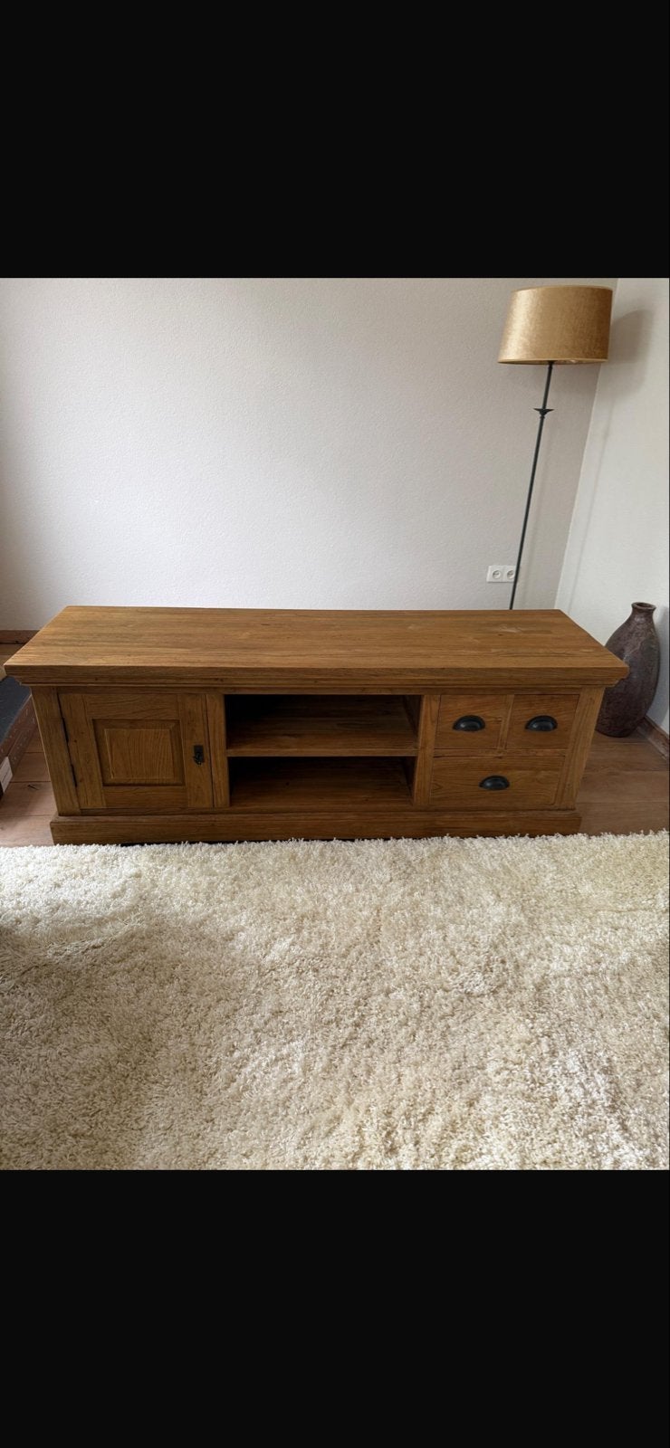 Massief houten tv-meubel met lades en kastje, 100 tot 150 cm, Ophalen of Verzenden, Zo goed als nieuw, Minder dan 100 cm