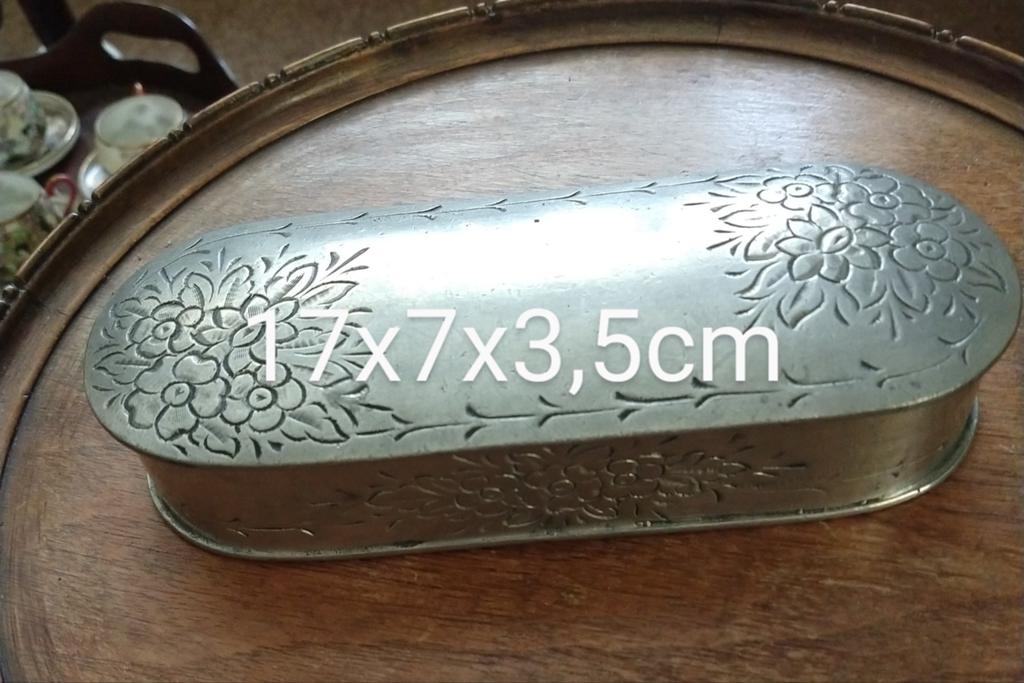 Antieke tinnen lepeldoos met bloemmotief, gemerkt, Antiek en Kunst, Ophalen of Verzenden