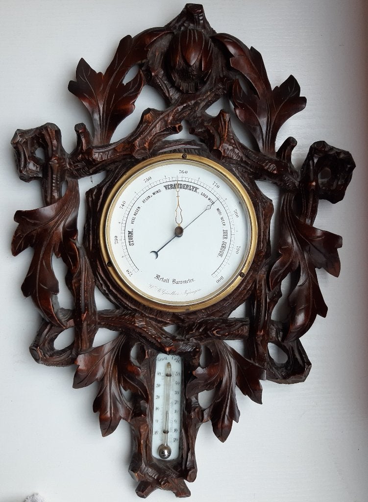 ANTIEKE BAROMETER 19e eeuw(+/_1870) ANEROïDE DOE EEN BOD!!, Audio, Tv en Foto, Weerstations en Barometers, Ophalen of Verzenden