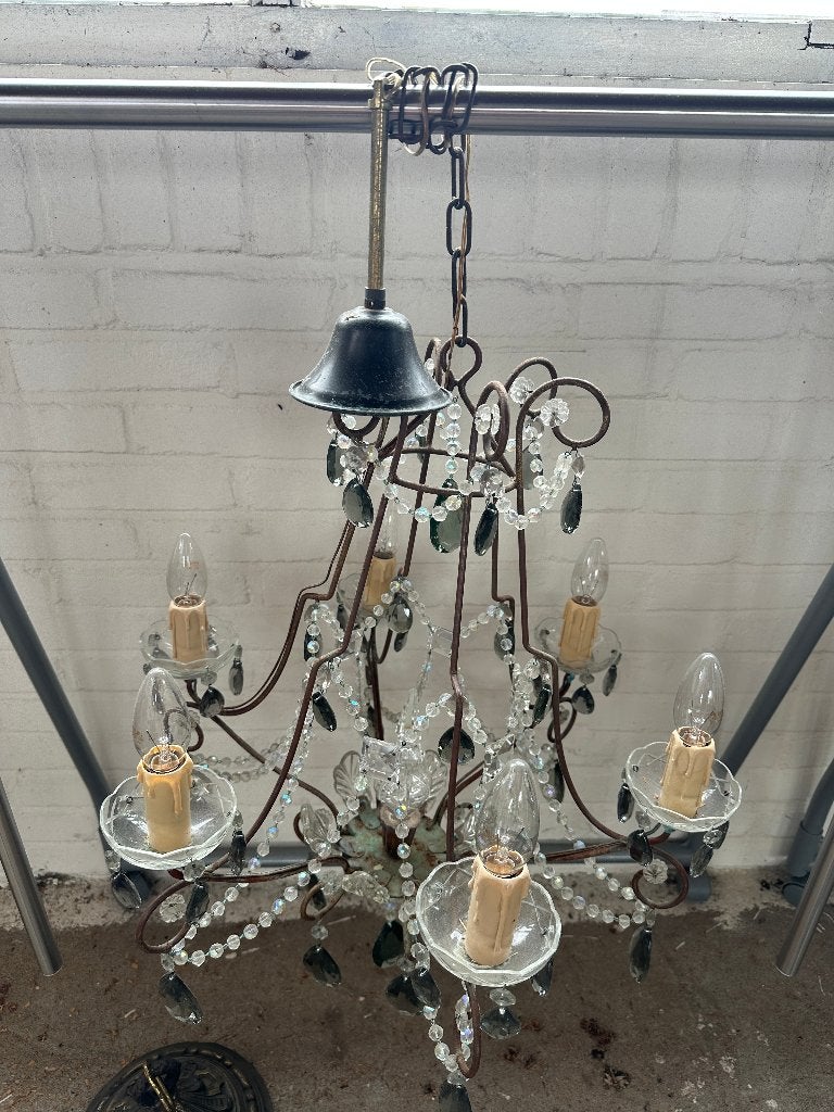 Antieke unieke Franse kroonluchter kristalglas, 2 stuks, Ophalen, Zo goed als nieuw, Glas