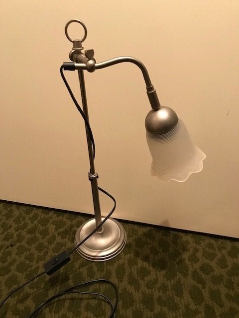 Mooie tafellamp (schemerlamp) met glazen kap., Ophalen, Met schakelaar, Zo goed als nieuw, Glas