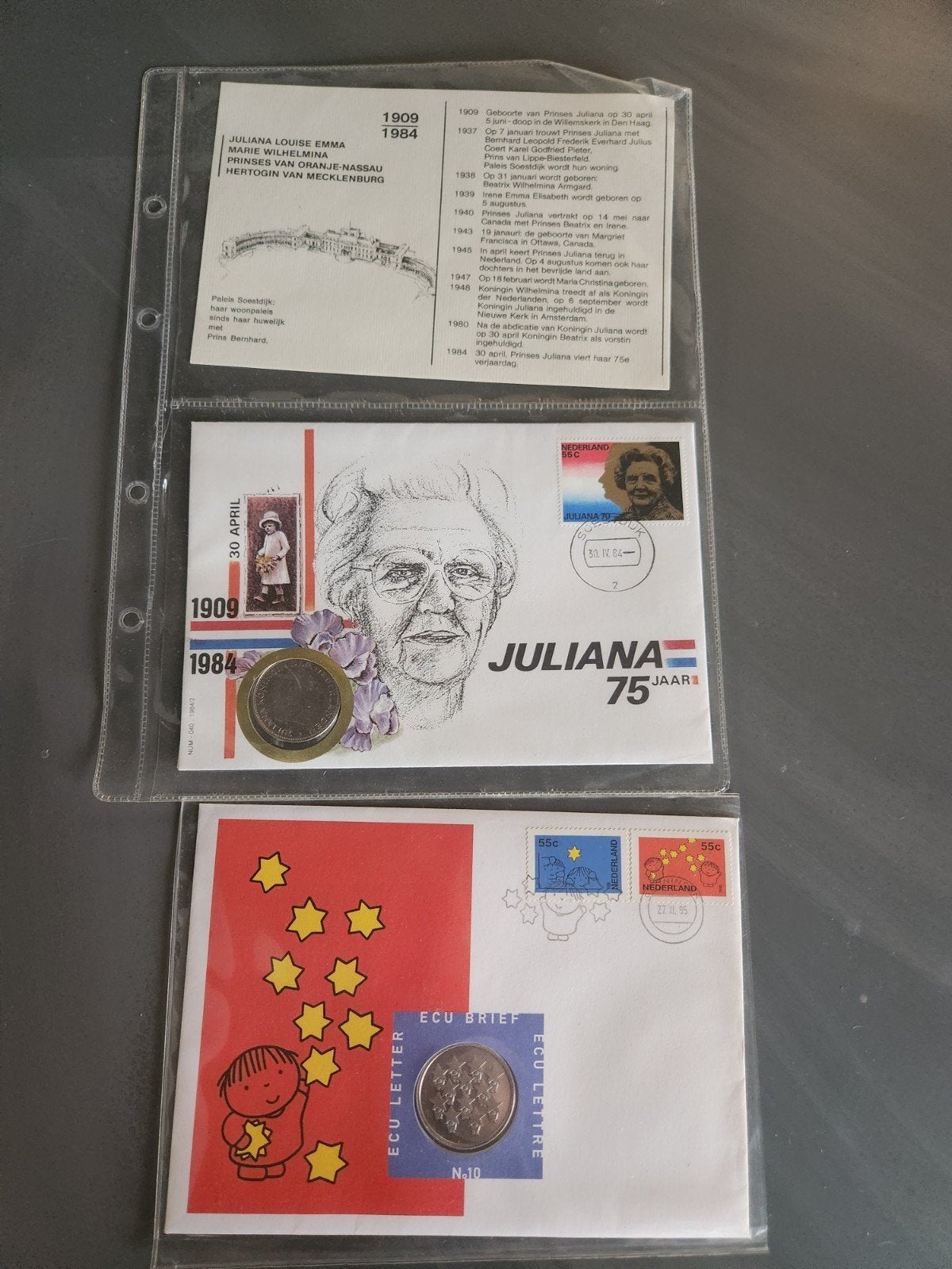 Juliana 75 Jaar & ECU Brief - Bijzondere Muntenset, Postzegels en Munten, Ophalen of Verzenden, Koningin Juliana, Overige waardes