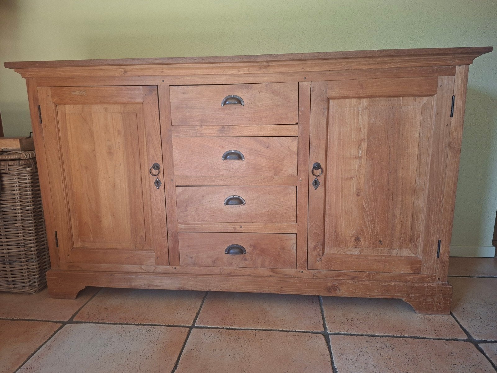 Teakhouten dressoir met lades en deuren, Ophalen, Gebruikt, Met lade(s), Landelijk, Koloniaal