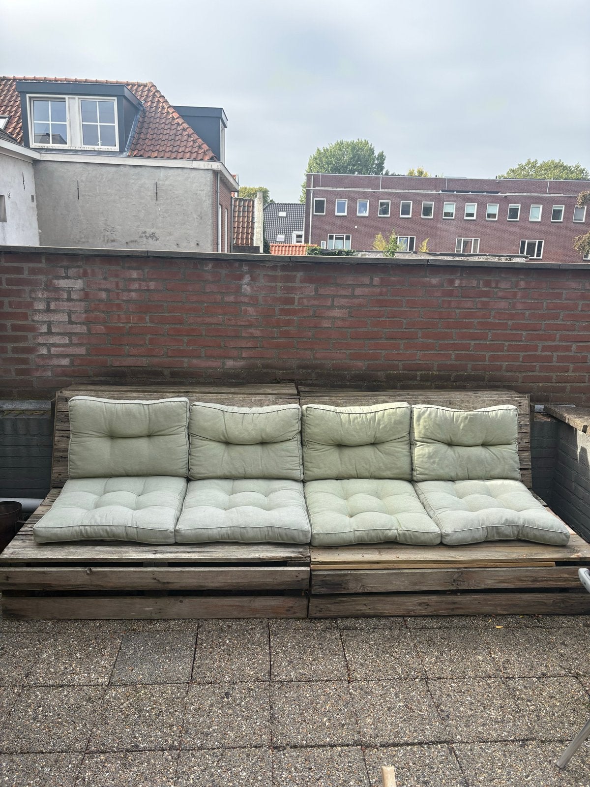 Gratis af te halen: Groene palletkussens (gebruikt), Tuin en Terras, Ophalen, Gebruikt, 4 zitplaatsen, Loungeset