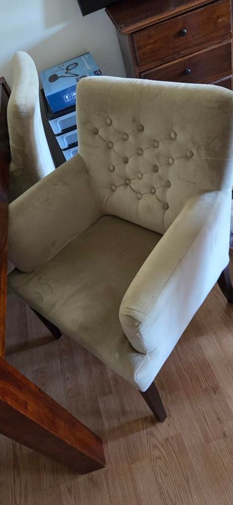 Set van 4 eetkamerstoelen met knoopdetails, Ophalen, Gebruikt, Overige kleuren, Klassiek, Modern, Comfortabel