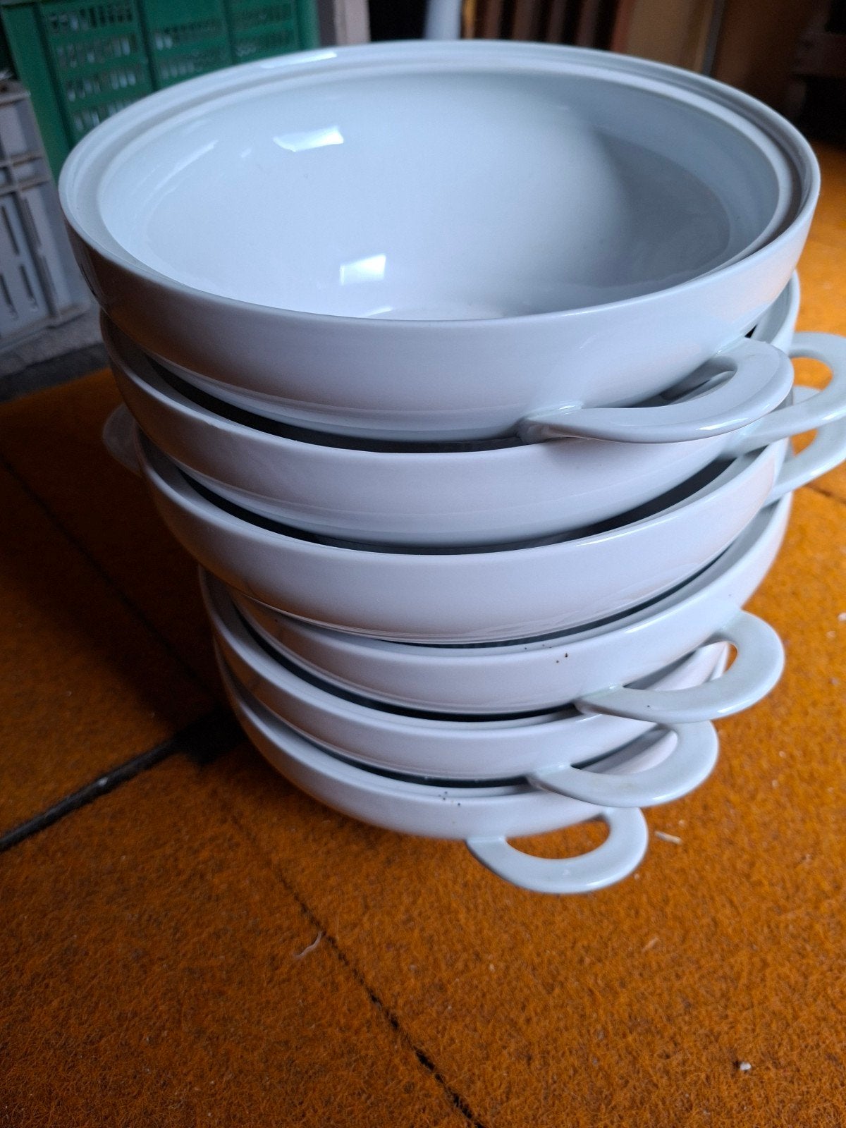 Set van 6 witte soep terrine met oren., Huis en Inrichting, Keuken | Servies, Ophalen, Gebruikt, Keramiek, Kom(men)