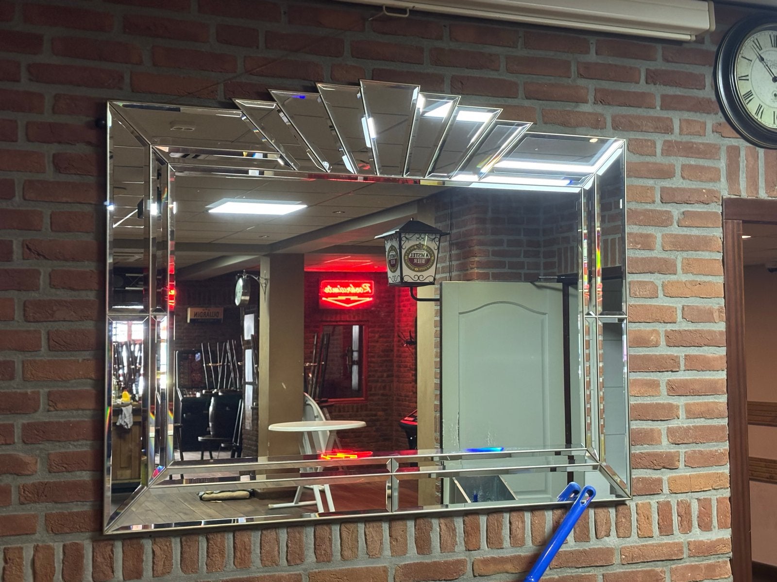 Grote Art Deco spiegel met facetgeslepen rand, Huis en Inrichting, Woonaccessoires | Spiegels, Ophalen, Zo goed als nieuw, Rechthoekig
