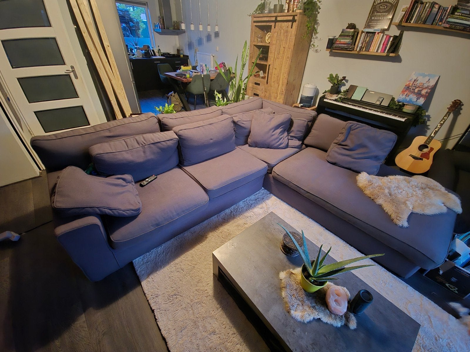 Comfortabele hoekbank met chaise longue antraciet, Huis en Inrichting, Ophalen, 250 tot 300 cm, Gebruikt, 100 tot 125 cm