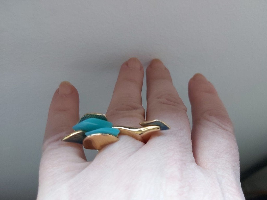 Art kunst statement geel gouden ring edelsteen Daniel Vior, Gebruikt, Verzenden, Kleiner dan 17, Met edelsteen