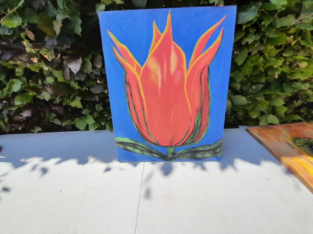 hand geschilderde tulp aart van den kamp harderwijk, Ophalen, Gebruikt, Minder dan 50 cm, Schilderij