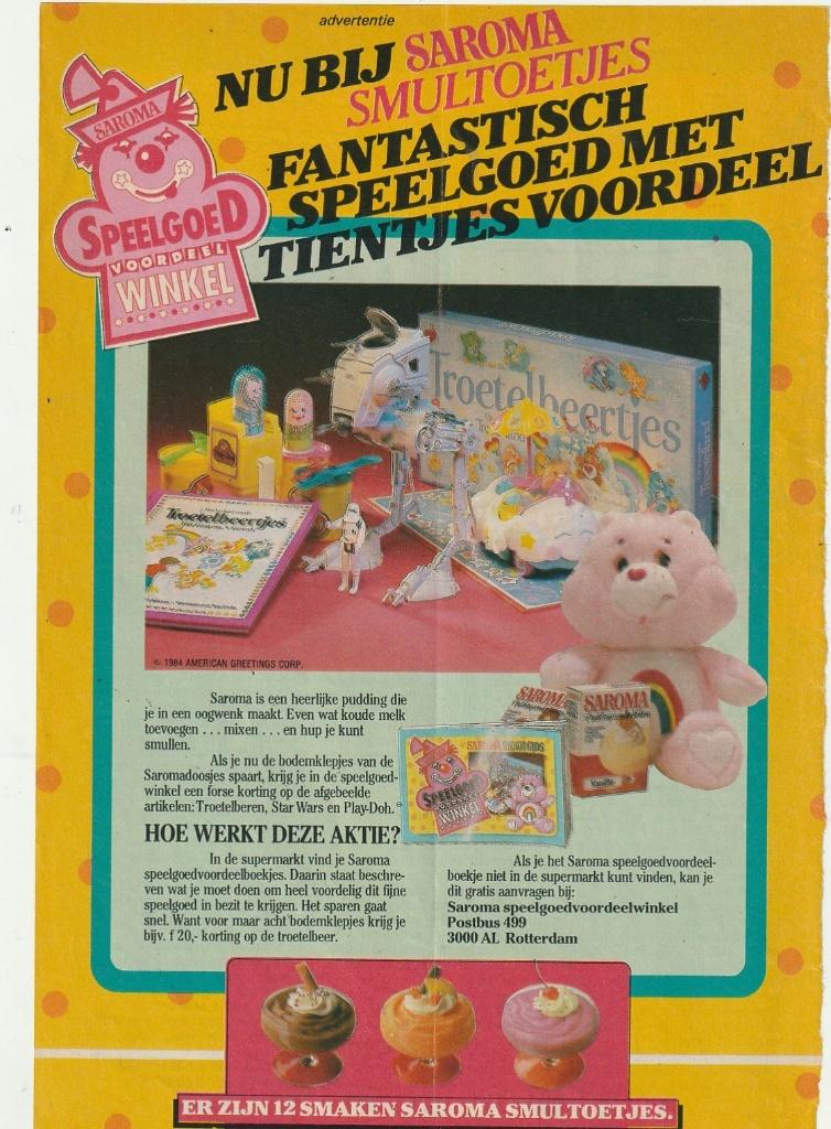 Retro reclame 1984 Saroma zuivel toetjes troetelbeertjes, Verzenden, Overige typen
