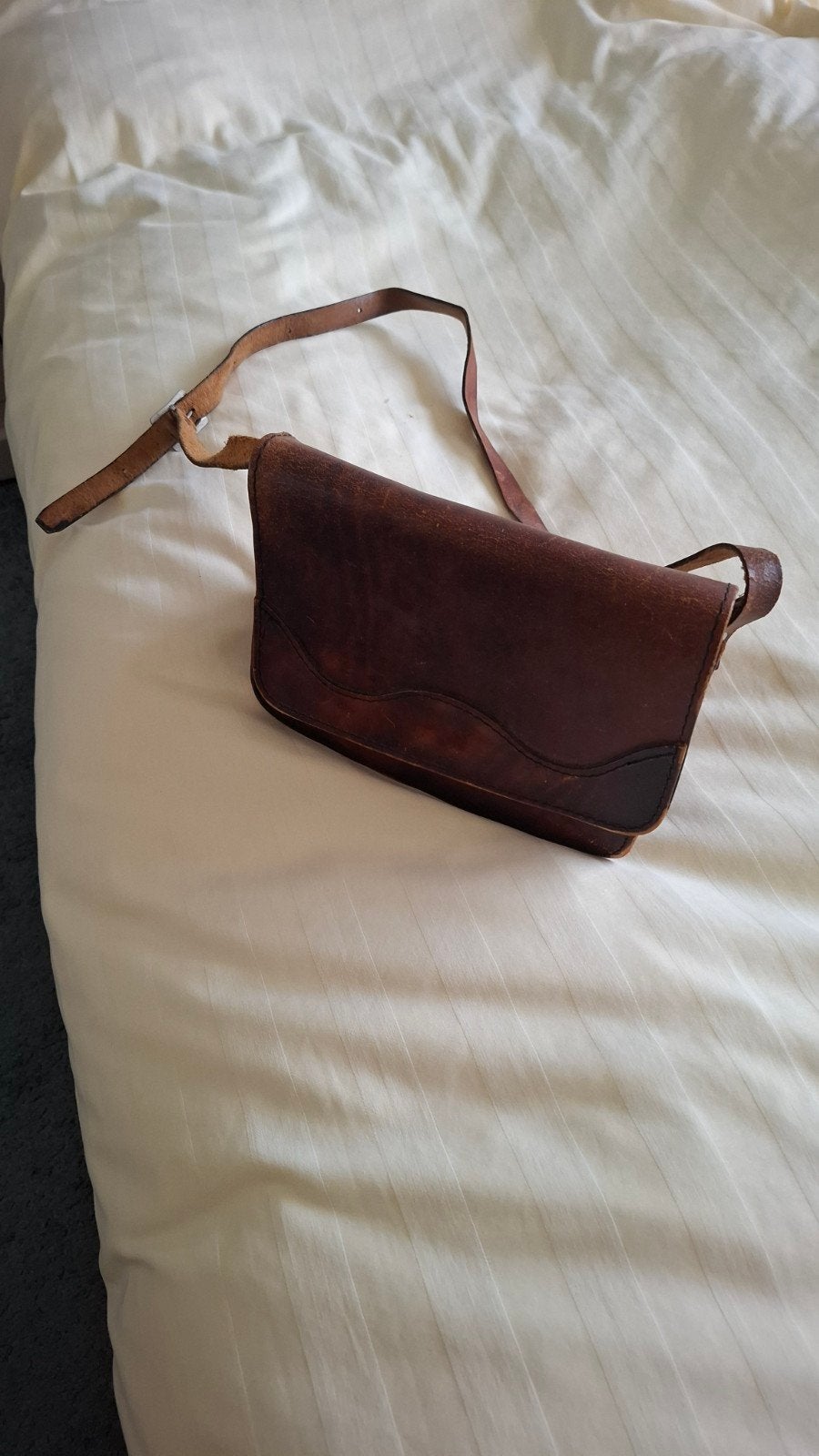 sixties leren damestas, Ophalen of Verzenden, Gebruikt, Bruin, Handtas
