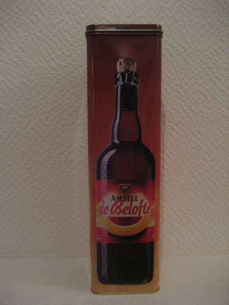 Bierblik + lege fles Amstel de Belofte, Ophalen of Verzenden, Nieuw, Flesje(s), Amstel