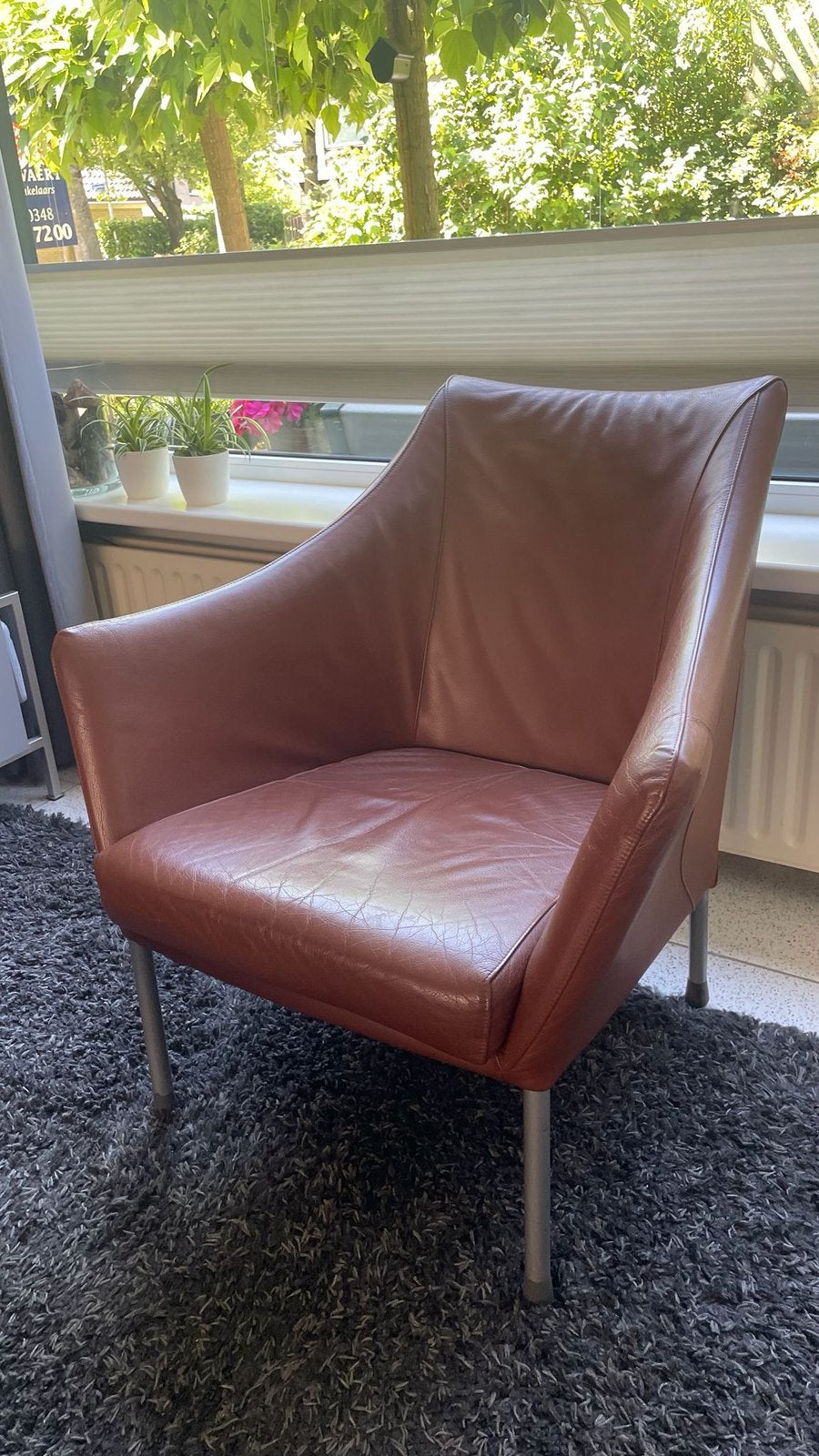 Gratis af te halen leren cognackleurige stoel, Huis en Inrichting, Fauteuils, Ophalen, Zo goed als nieuw, 75 tot 100 cm, 50 tot 75 cm