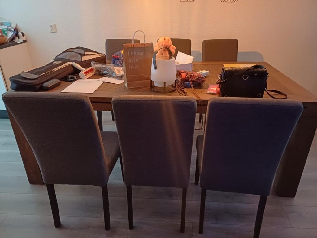 Set van 6 comfortabele eetkamerstoelen - antraciet stof, Ophalen, Modern, Comfortabel, Gebruikt, Stof