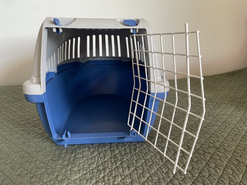 Katten transportbox grijs/blauw, Ophalen, Gebruikt