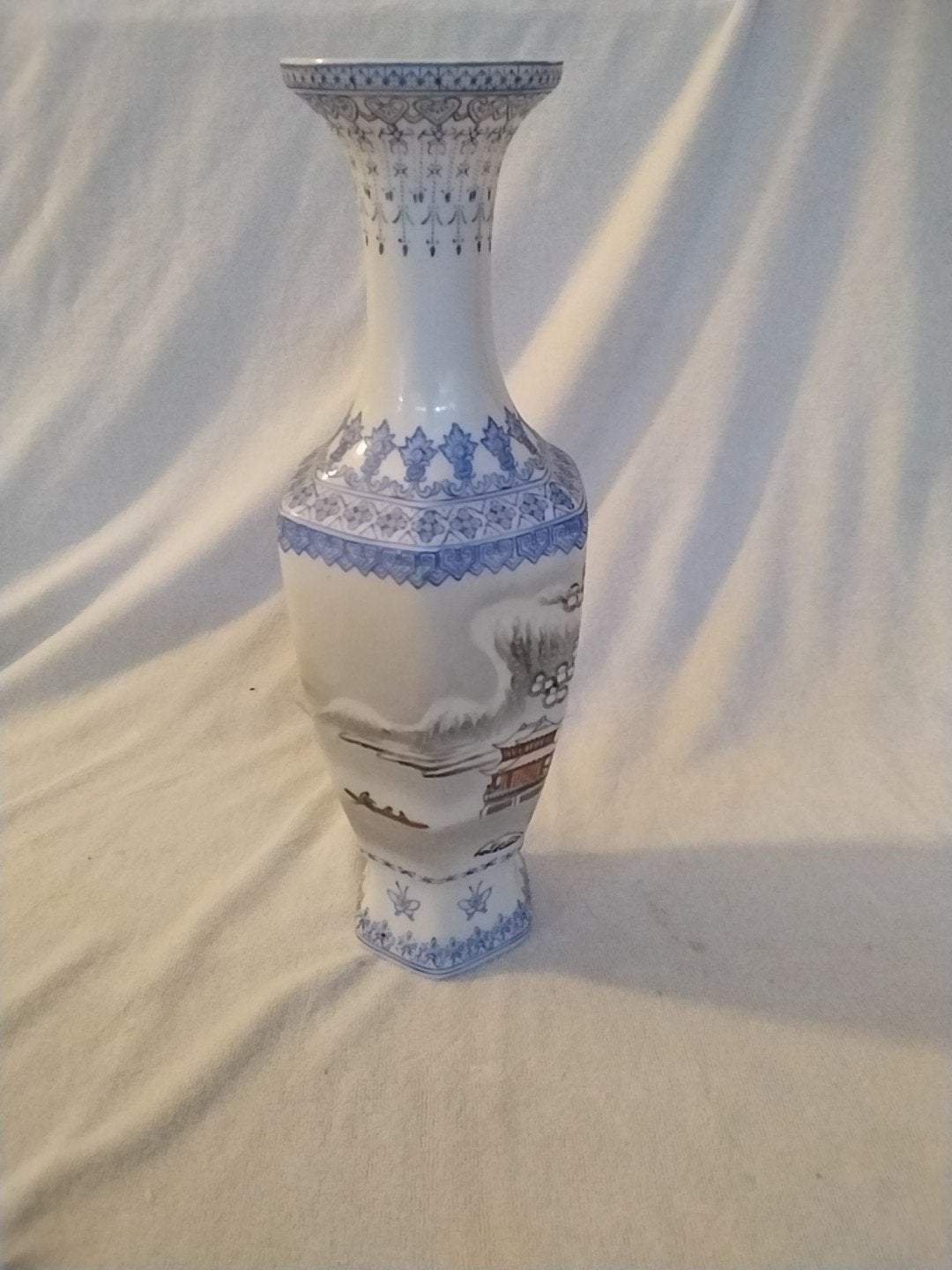 Antieke Chinese Porseleinen Vaas - Blauw en Wit Landschap, Ophalen of Verzenden