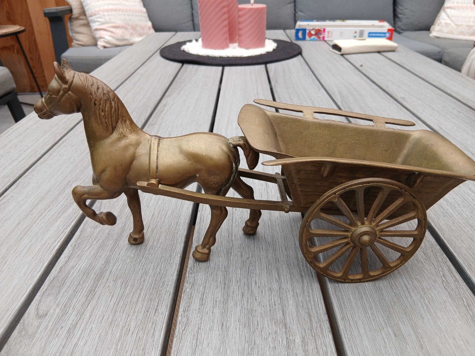 Vintage Messing Paard met Kar Decoratie, Ophalen of Verzenden