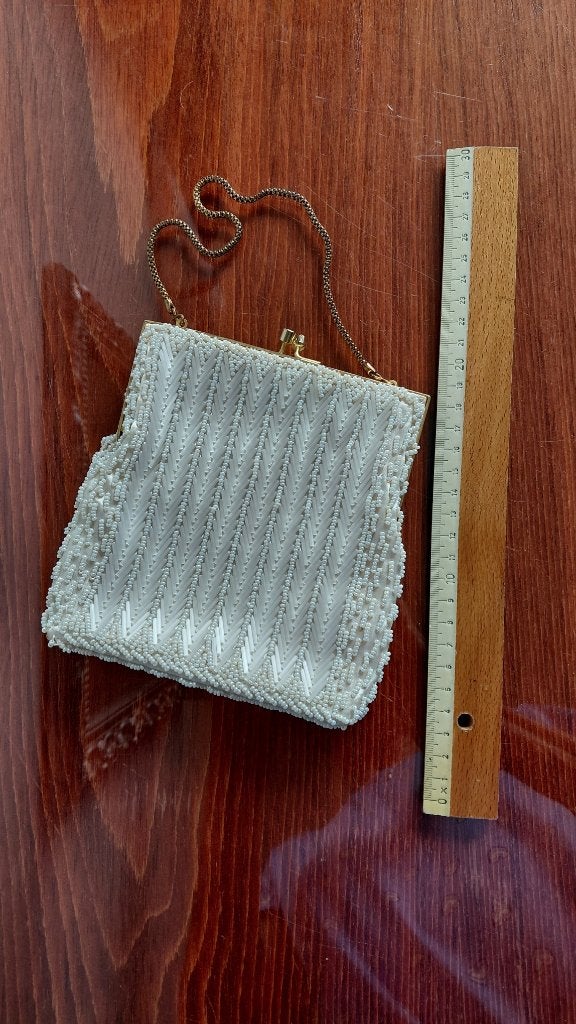 tasje vintage bruid wit goud kraaltjes bruidsmode 13 cm, Ophalen, Gebruikt, Wit, Overige typen
