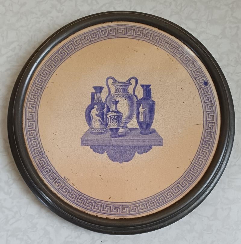 Antiek rond tinnen onderzetter met aardenwerk tegel, Antiek en Kunst, Antiek | Servies los, Ophalen of Verzenden
