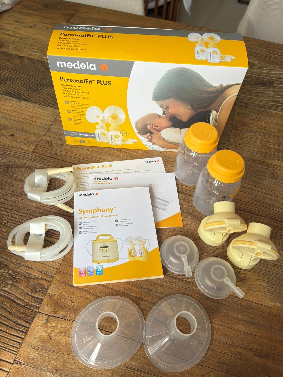Medela afkolfset (dubbel) - maat 24 mm, Ophalen of Verzenden, Zo goed als nieuw, Borstkolf, Medela