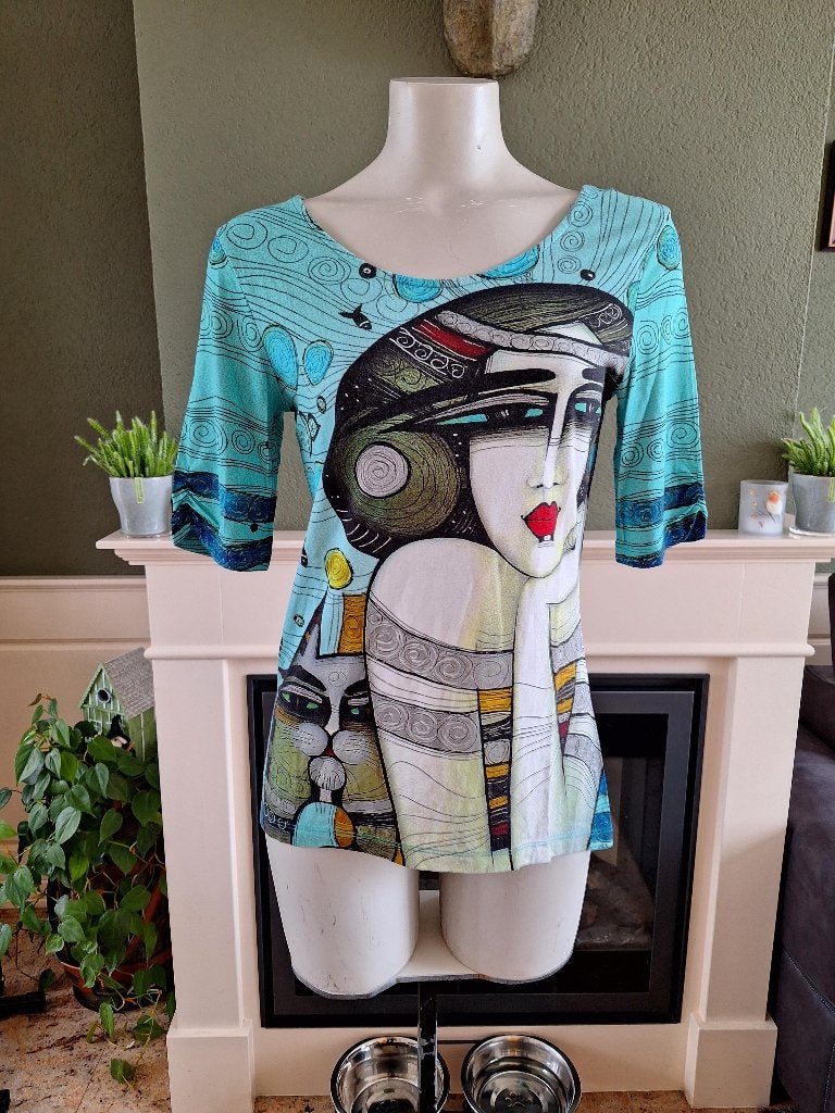 Simply art by Dolcezza top M 38 40 mint turquoise shirt, Maat 38/40 (M), Dolcezza, Zo goed als nieuw, Korte mouw