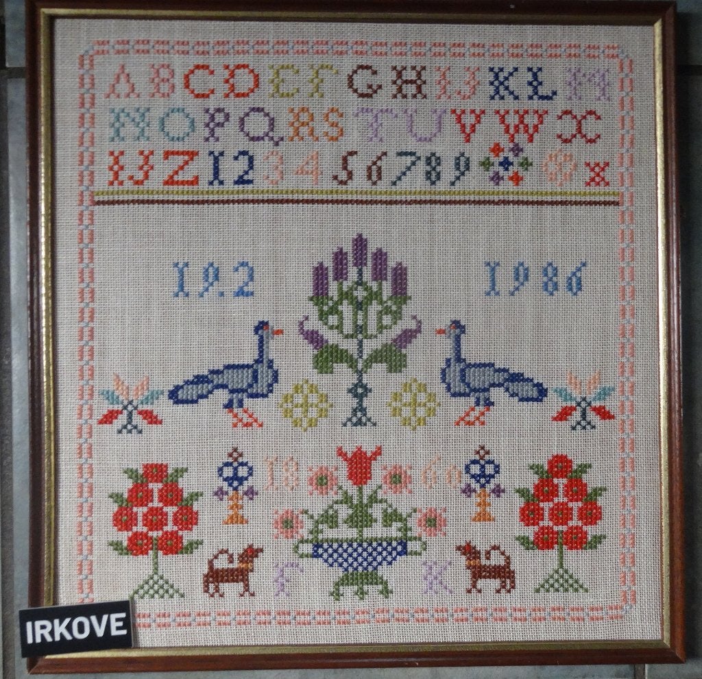KLEINE FRAAIE MERKLAP * In Lijst *, Verzenden, Textiel, Achter glas, Zo goed als nieuw
