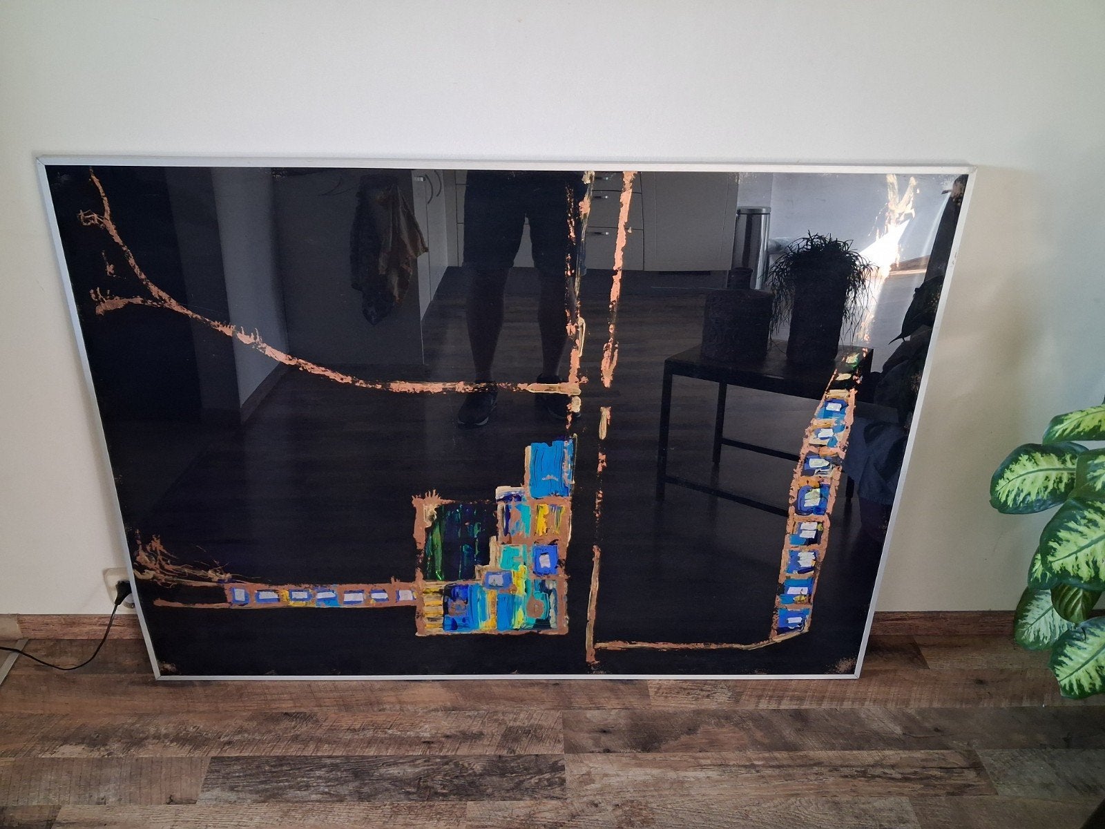 Schilderij Maya Wildevuur - Abstracte compositie (141x101cm), Abstract, Ophalen of Verzenden, Ingelijst, Gemengde techniek