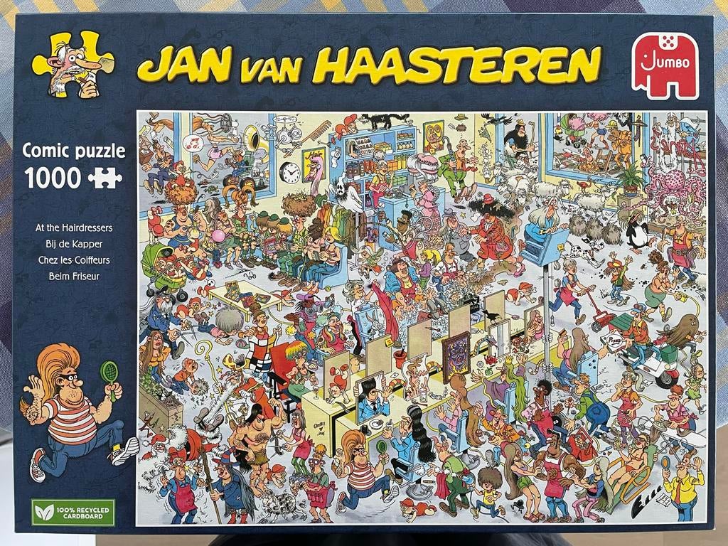 Jan van Haasteren puzzel 1000 stukjes ‘bij de kapper’, Ophalen of Verzenden, 500 t/m 1500 stukjes, Zo goed als nieuw, Legpuzzel